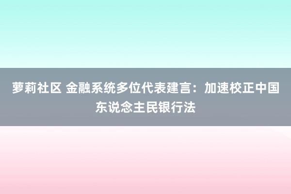 萝莉社区 金融系统多位代表建言：加速校正中国东说念主民银行法