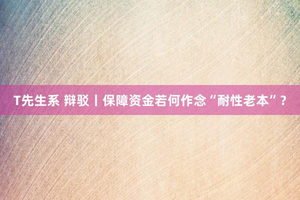 T先生系 辩驳丨保障资金若何作念“耐性老本”？
