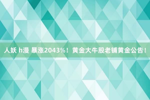 人妖 h漫 暴涨2043%！黄金大牛股老铺黄金公告！